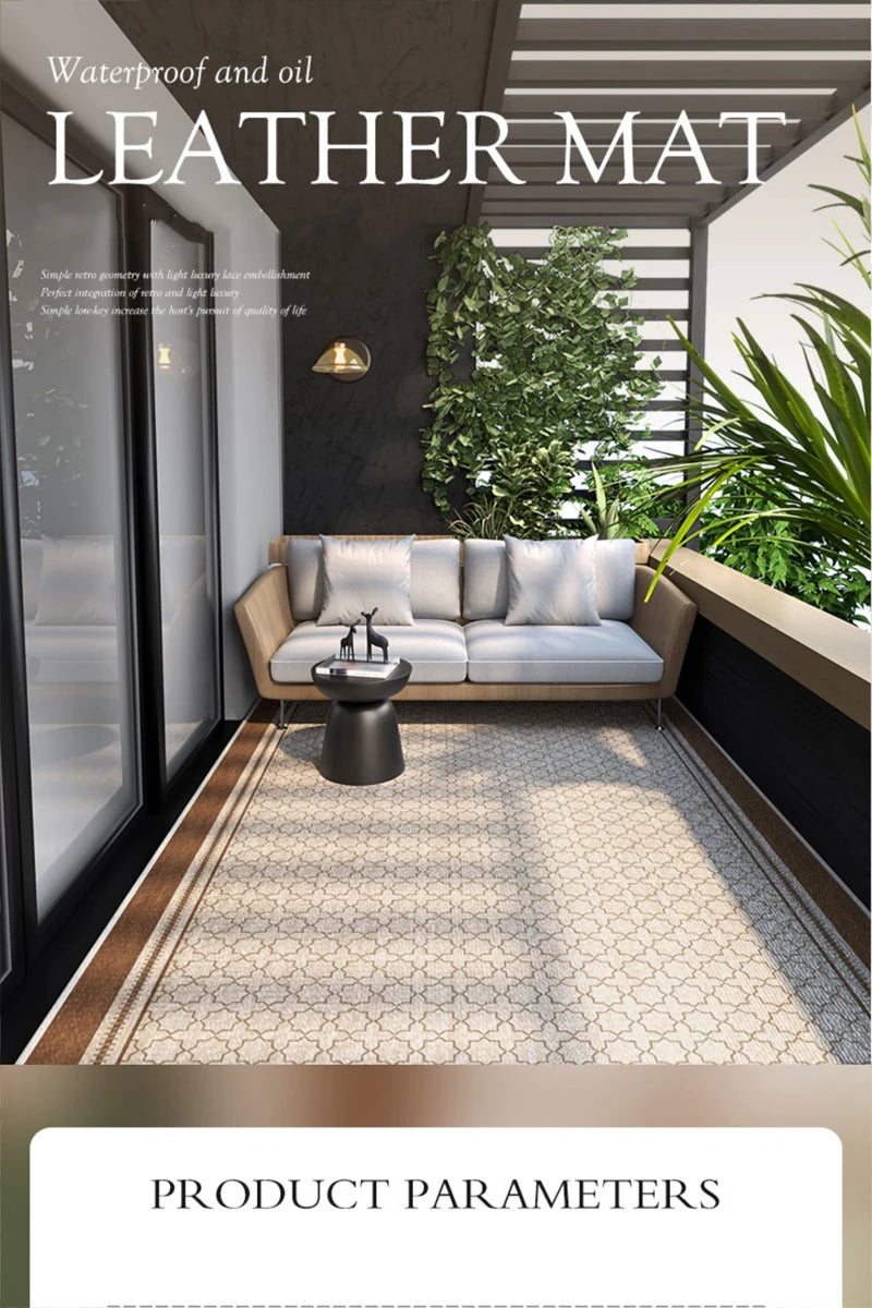 Outdoor Balcony Rug – Oil-Proof Non-Slip PVC Leather Carpet for Living Room & Kitchen