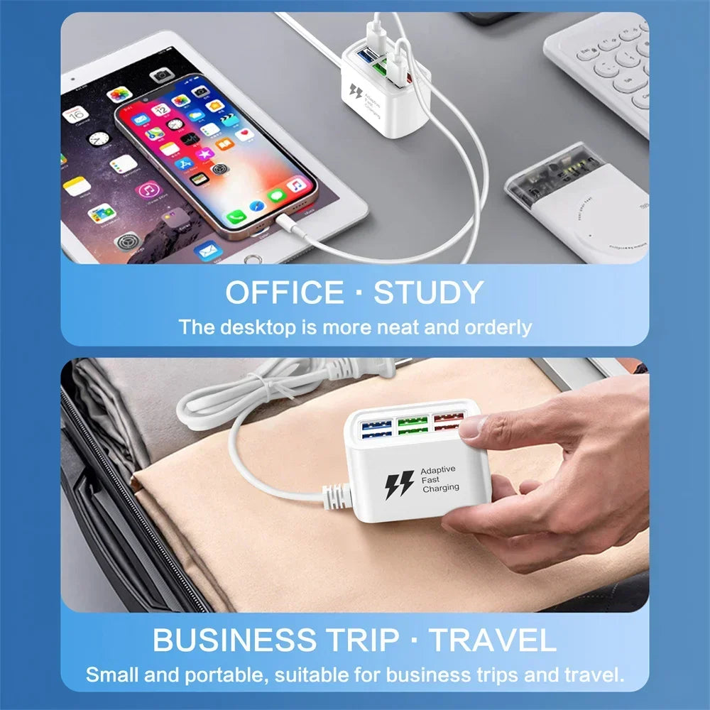 6-in-1 Fast USB Charging Power Strip — Multi-Port Desktop Charger with AC Outlets