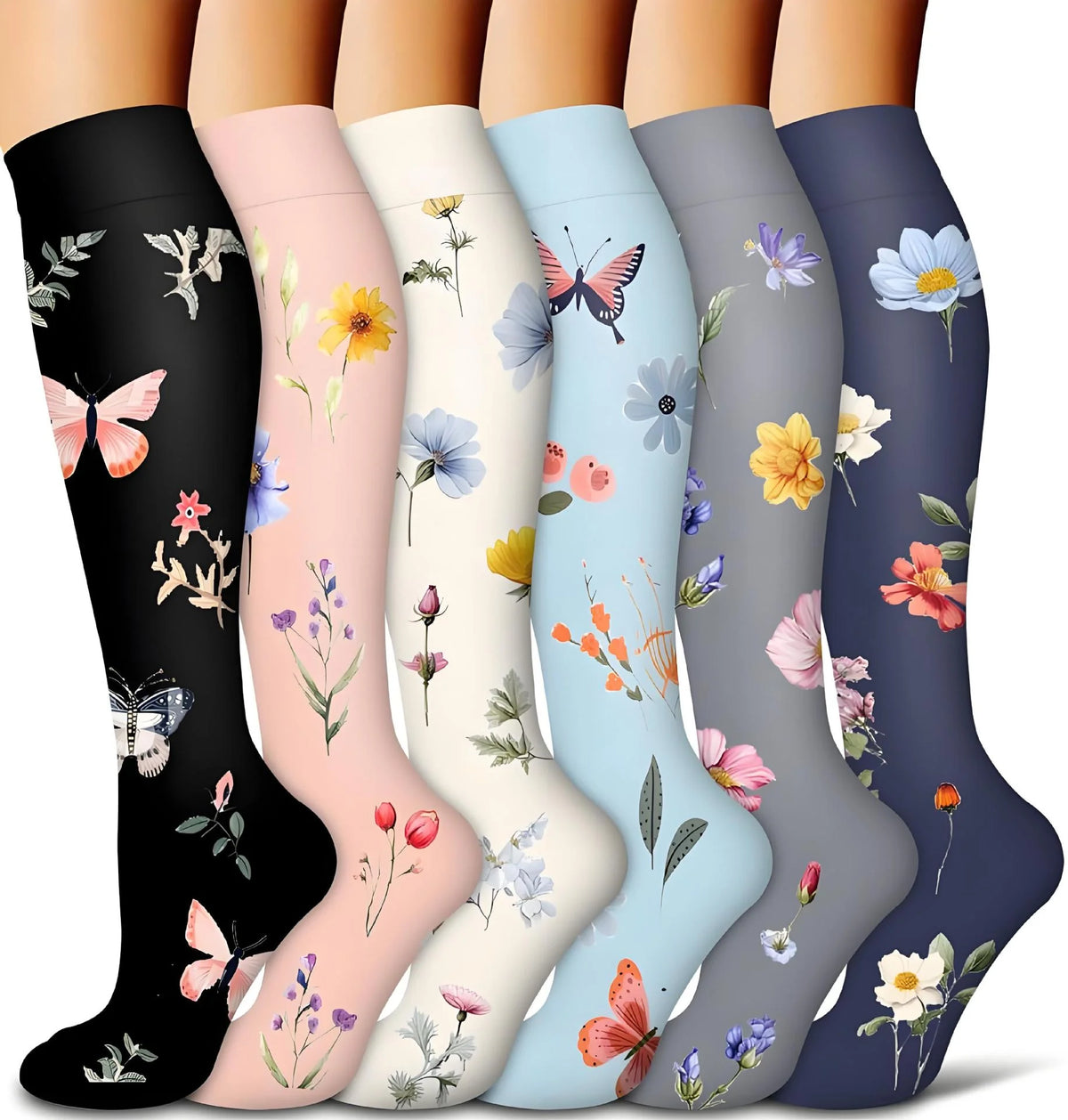 Knee High Compression Stockings 20-30mmHg – 6 Pairs Sports, Medical, Varicose Veins, Pregnancy, Edema & Diabetes