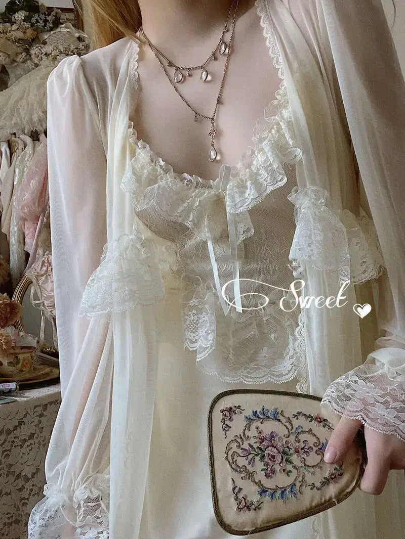 Women's Vintage Court Style Tulle Princess Nightgown | Fairytale Robe Sleepwear