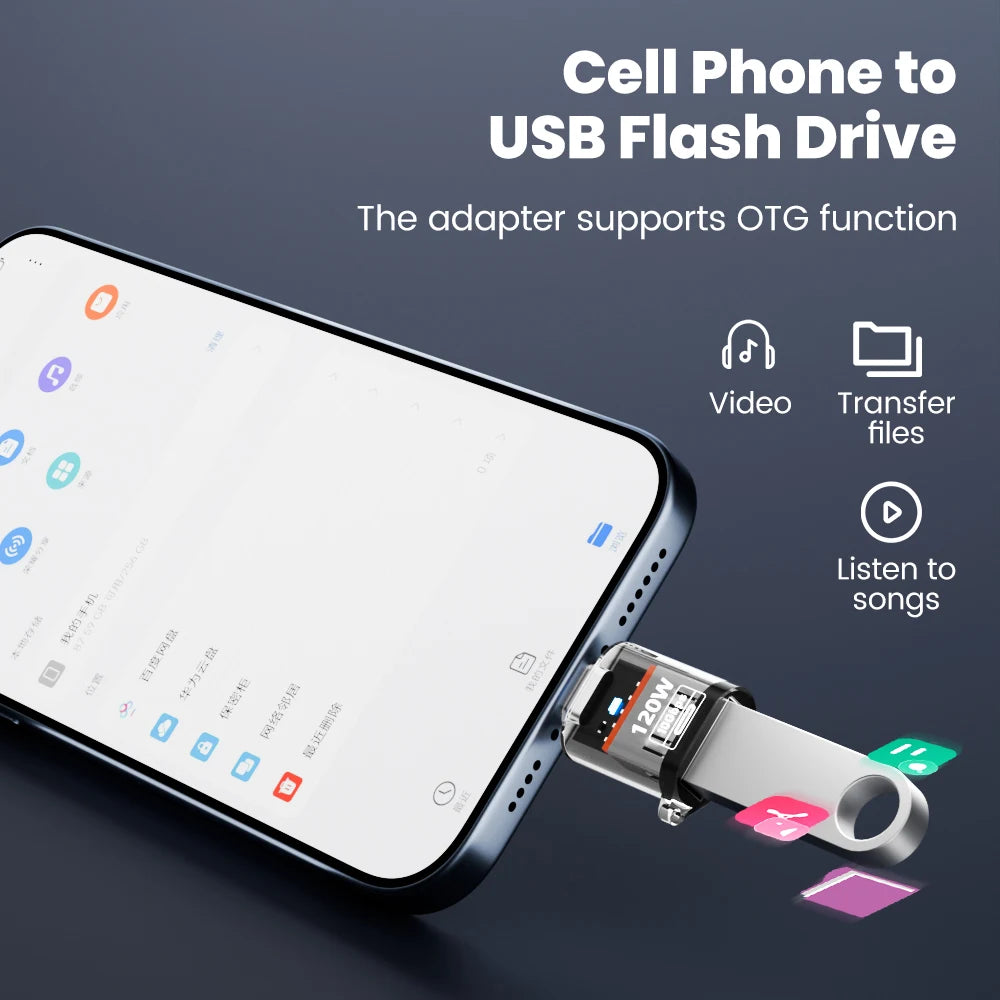 120W USB-C to USB-A OTG Adapter – USB 3.2 Fast Charging Connector for iPhone, iPad, MacBook & Android