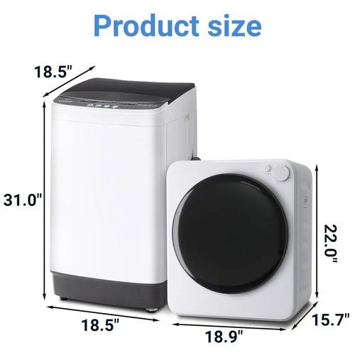 1.6 Cu Ft Portable Clothes Dryer & 16 LBS Full Automatic Washing Machine Set — Stainless Washer & Spinner Combo