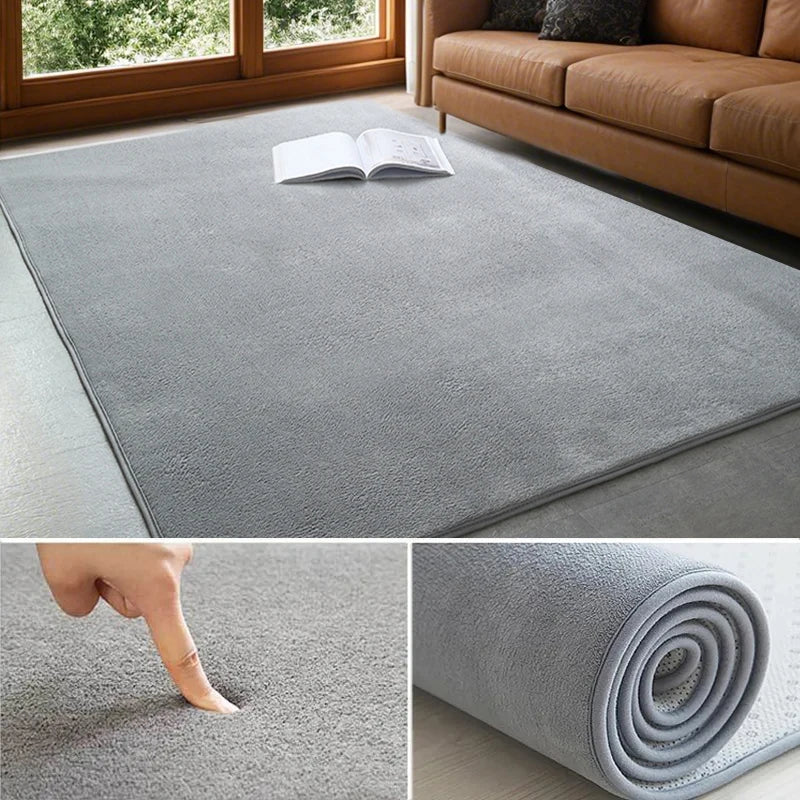 VIKAMA Solid Color Coral Velvet Rug – Soft Non-Slip Kids Play Mat & Bedroom Carpet