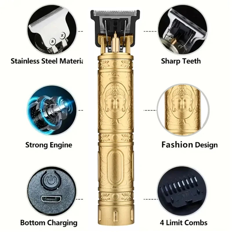 XMSJ Carving Hair Clipper – Metal Body, Engraved Design, Rechargeable Barber Trimmer