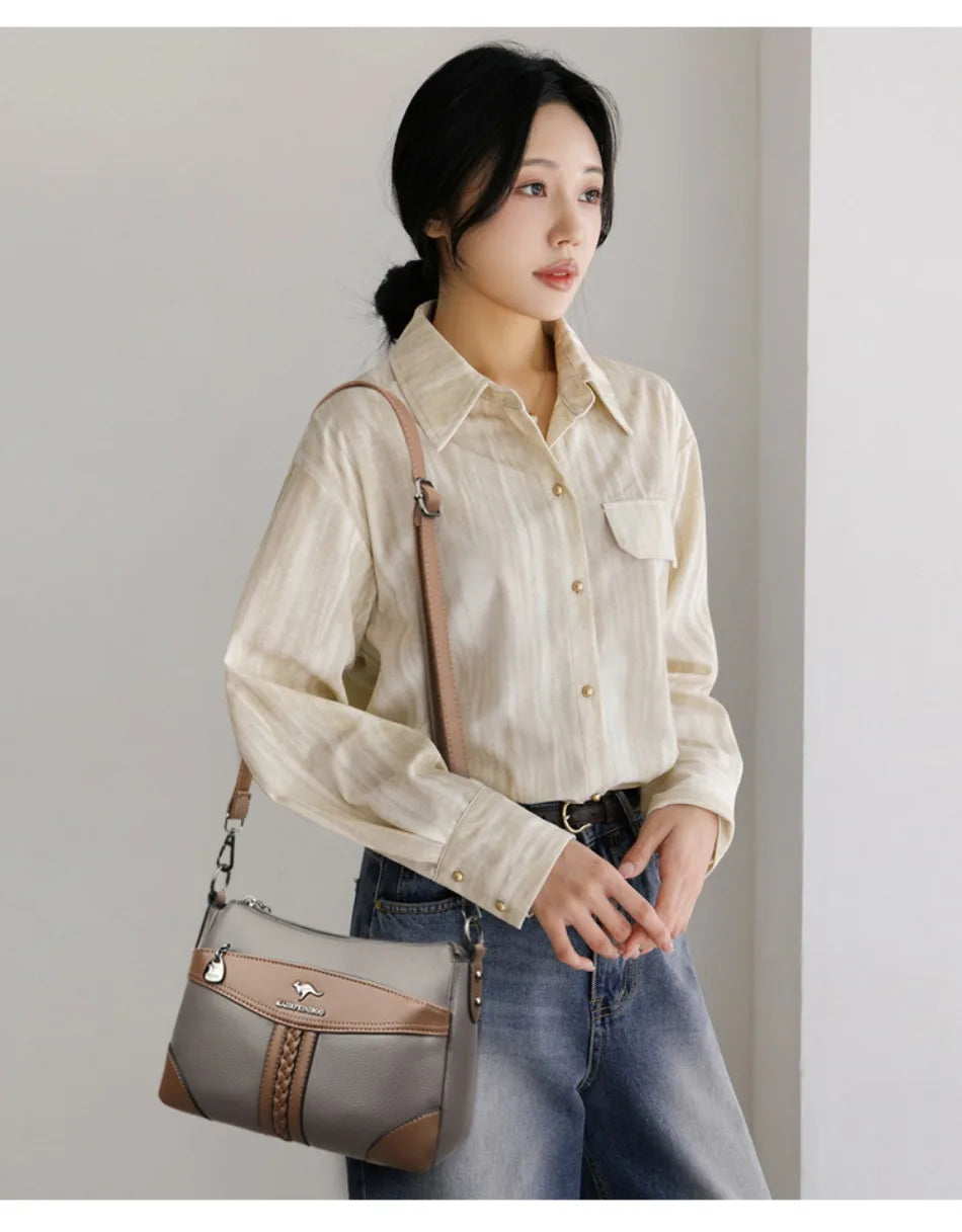 Luxury Genuine Leather Flap Shoulder Bag – Sequin Crossbody Handbag for Women