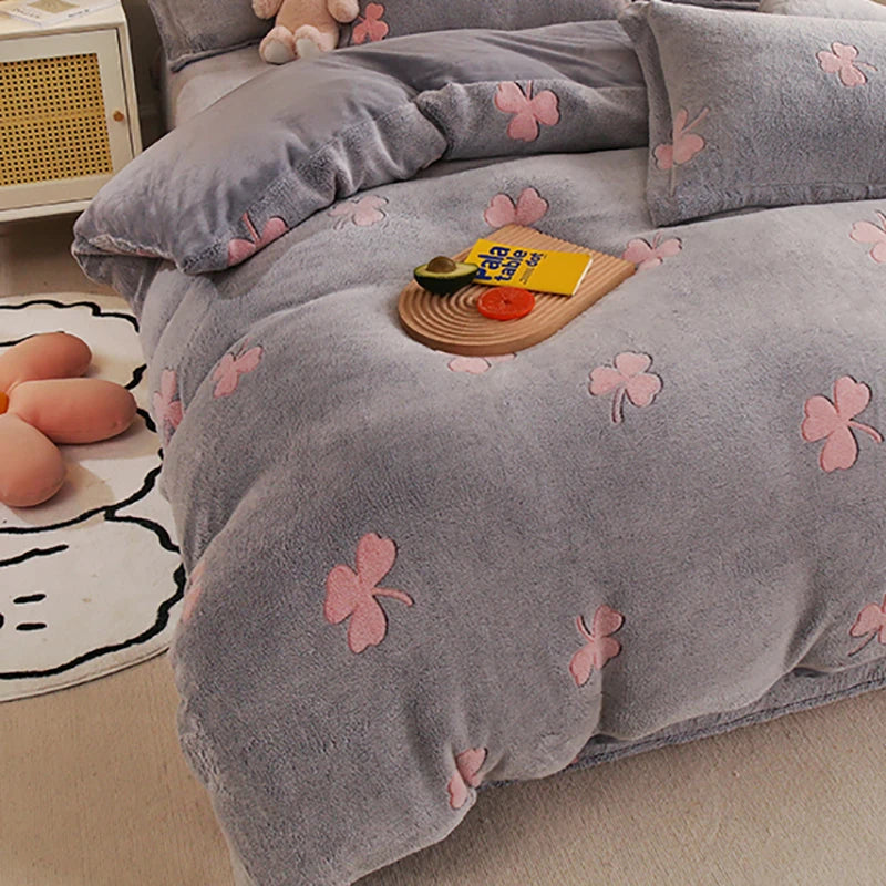 Double-Sided Flannel Coral Fleece Duvet Cover – Thick Warm Winter Bedding, 8 Colors & 6 Sizes