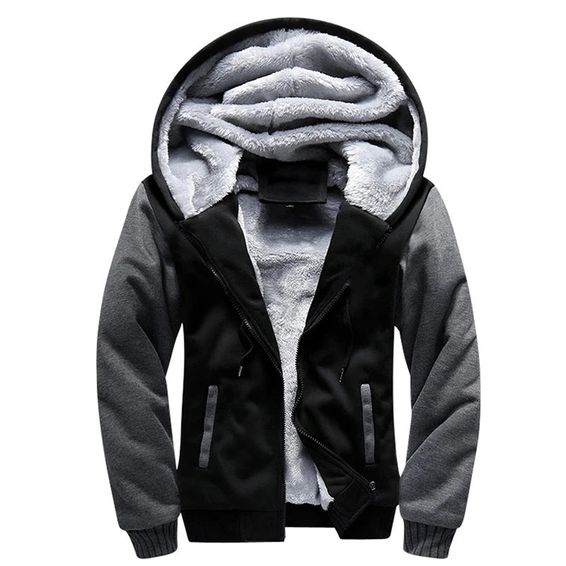 Men's Camouflage Fleece Hooded Zip Jacket – Thick Streetwear Coat for Autumn & Winter