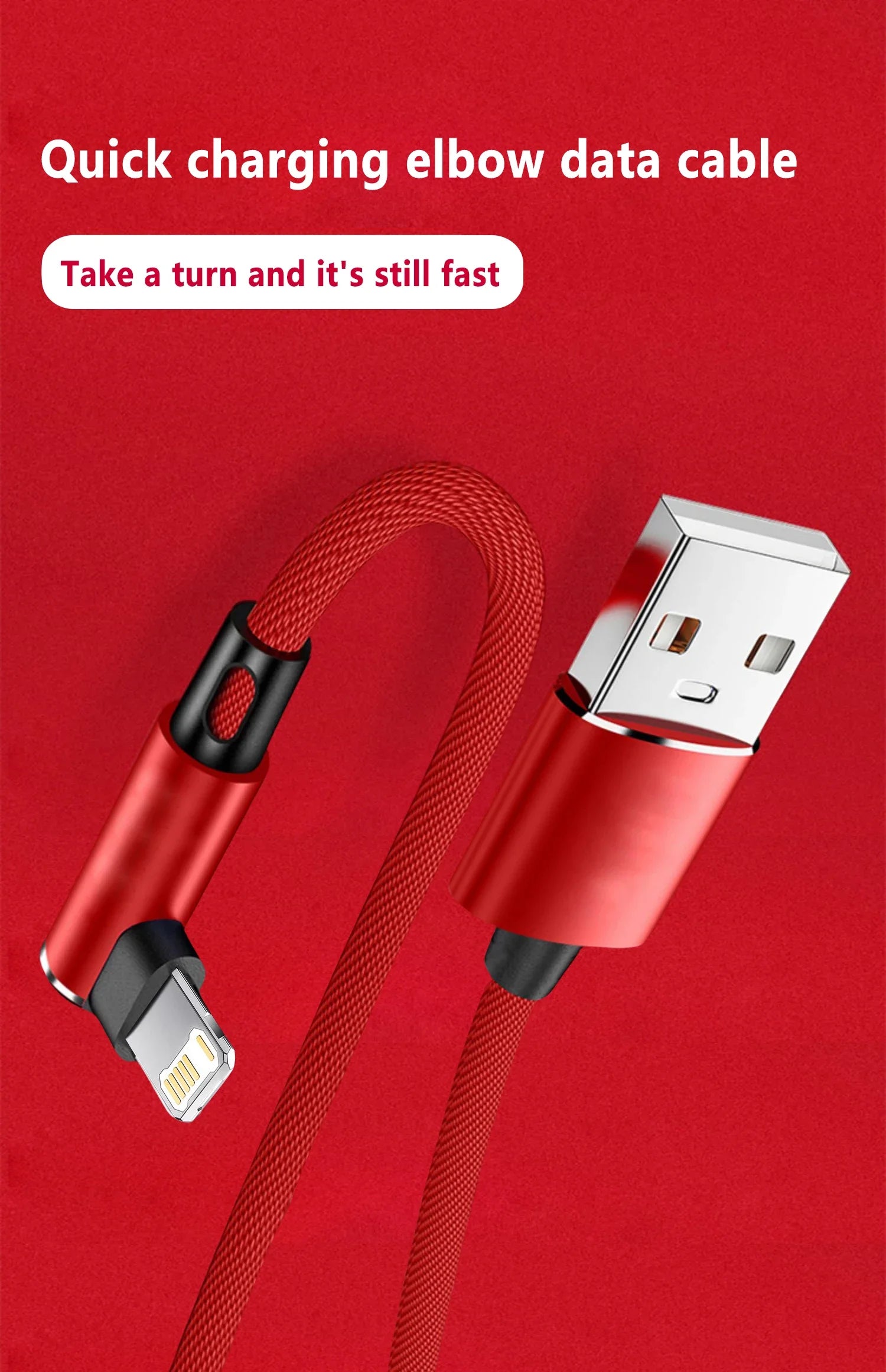 90-Degree Right Angle Lightning Fast Charge Cable – 3A Braided Cord for iPhone, 0.3m to 3m, 3 Colors