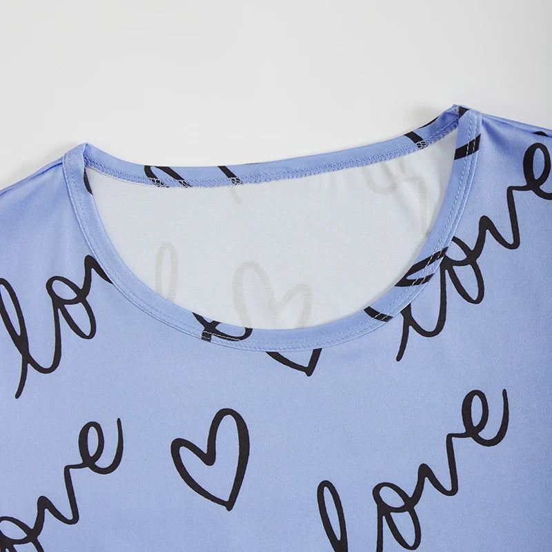 Cartoon Print 2-Piece Pajama Set — Short Sleeve Top & Pants