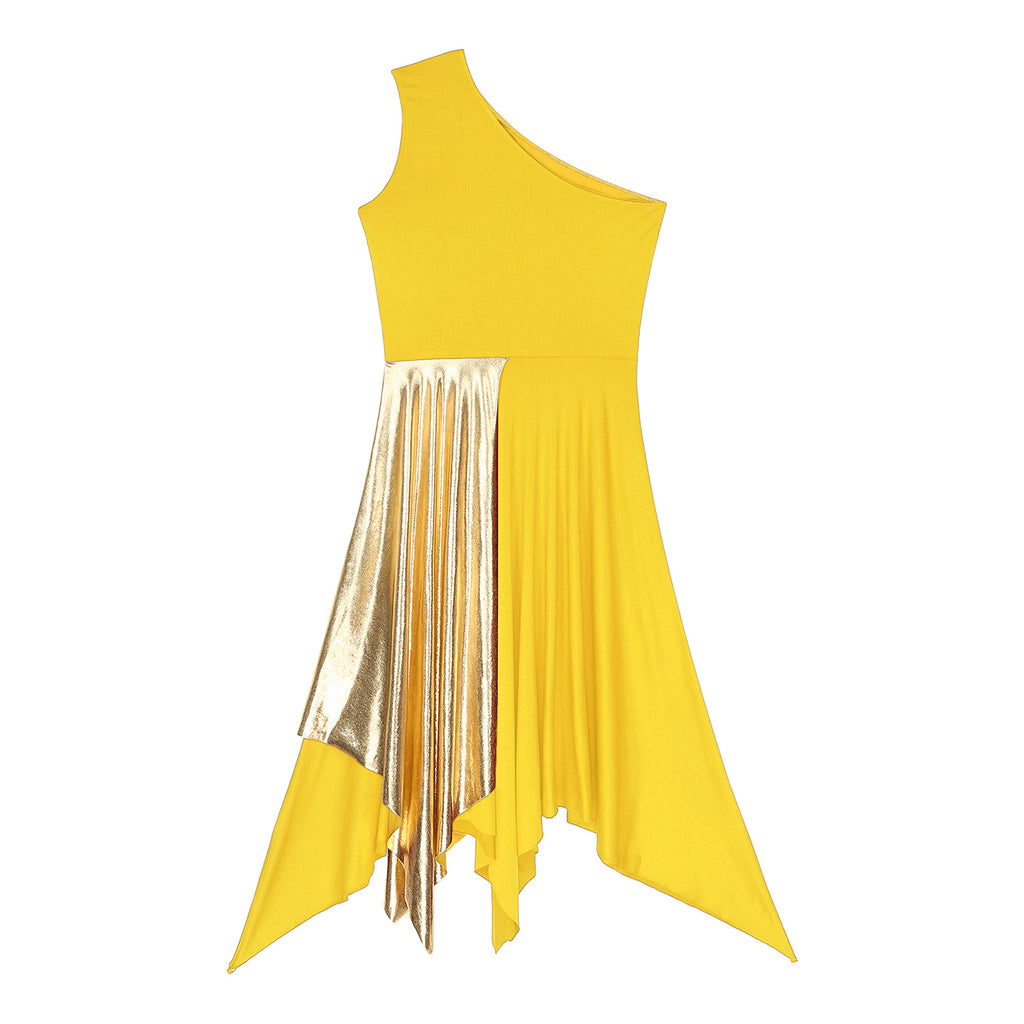 One Shoulder Irregular Hem Dance Performance Dress — Lyrical Worship Dancewear Costume