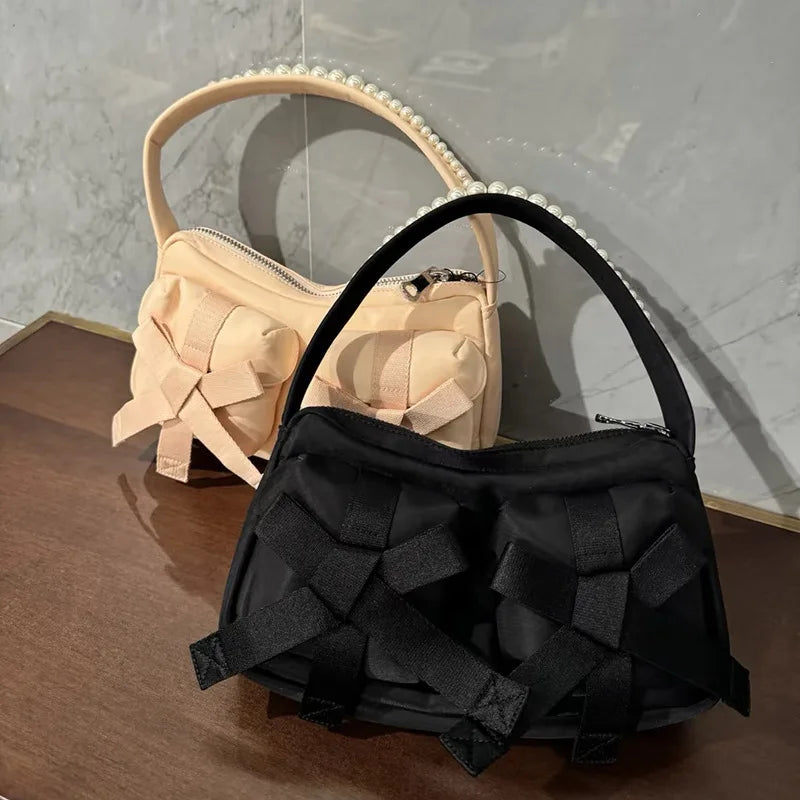 New Pearl Bow Bolsos Mujer Underarm Bag Multi-function Square Sac Femme Shoulder Bags for Women Casual All-match Zipper Bolsas