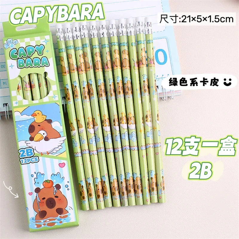12-Piece Capybara Pencil & Eraser Set