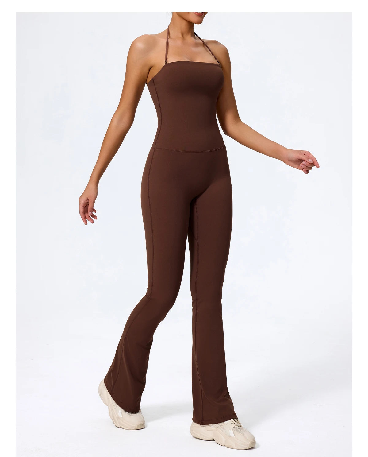 Women's Sleeveless Yoga Jumpsuit – Gym Flared Overalls Neck-Hanging Backless Sportswear