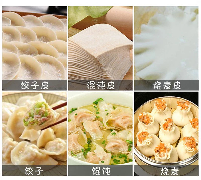 Electric Dumpling Wrapper Machine – 110V/220V, Round & Square Wonton Skin Maker, Rolling Press & Pasta Slicer, Commercial