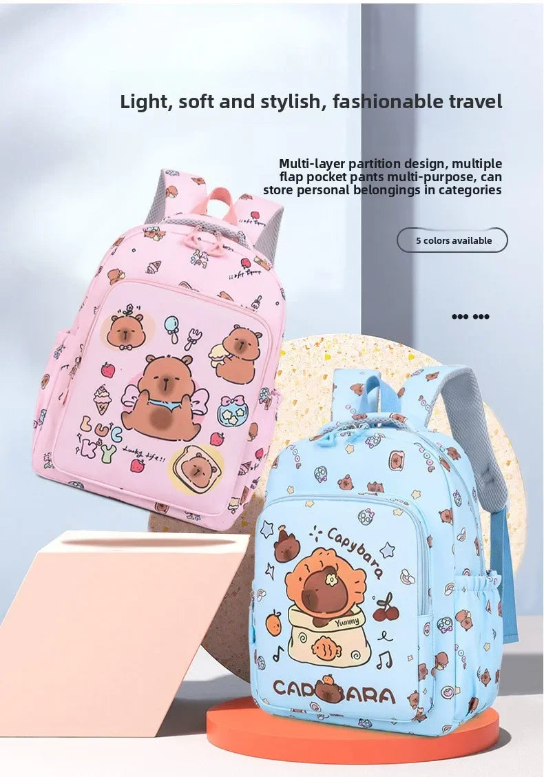 Capybara Backpack Set – Three-Piece Nylon School Set