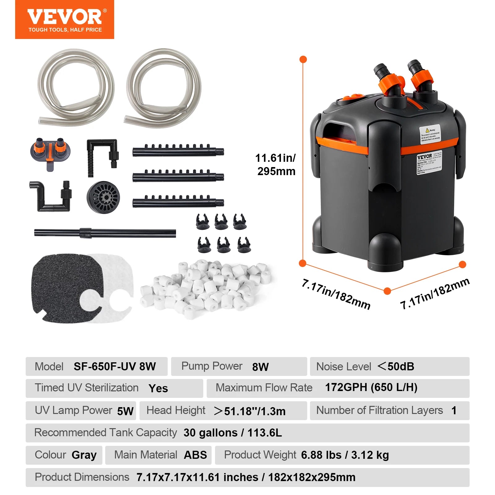 Aquarium Canister Filter 264GPH — 3-Stage Ultra-Quiet with UV Protection for Fish Tanks