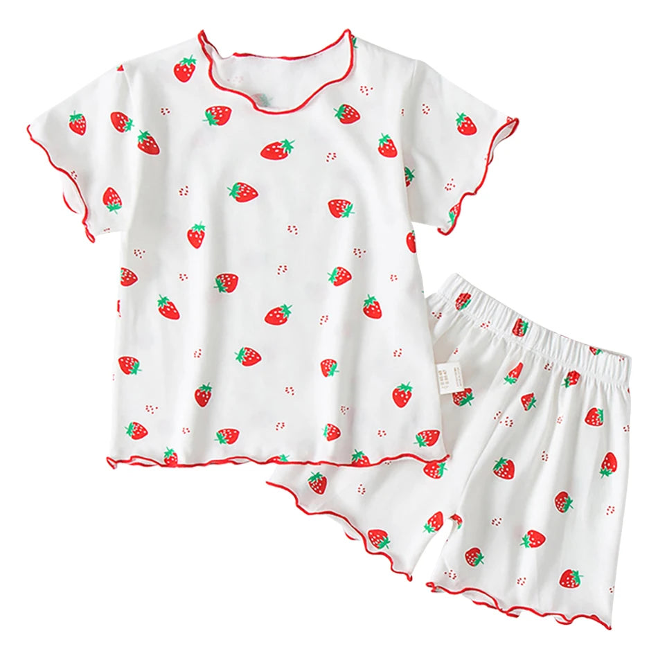Baby Girl Strawberry Pajamas Set | Short Sleeve 2-Piece Toddler Summer Sleepwear