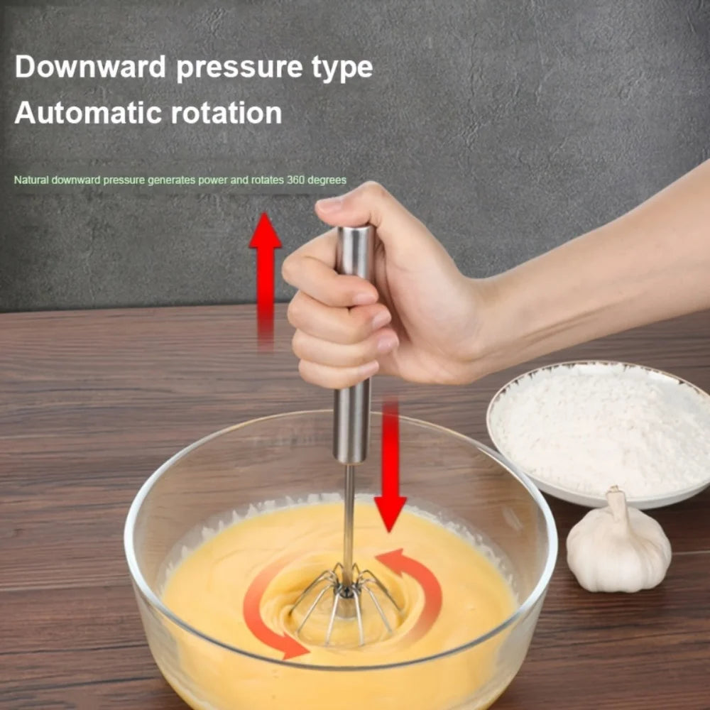 Whisk Faster. Bake Better. — Stainless Steel Semi-Automatic Egg Beater | S/M/L Sizes, Hand Push Mixer, Milk Frother, Kitchen Baking Tool
