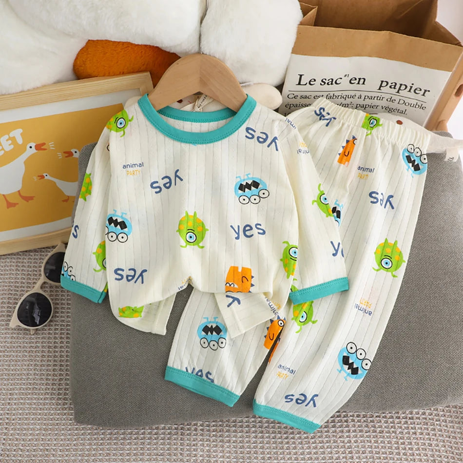 Kids' Cartoon Bear Long Sleeve Pajamas Set | Soft Breathable Sleepwear Boys & Girls
