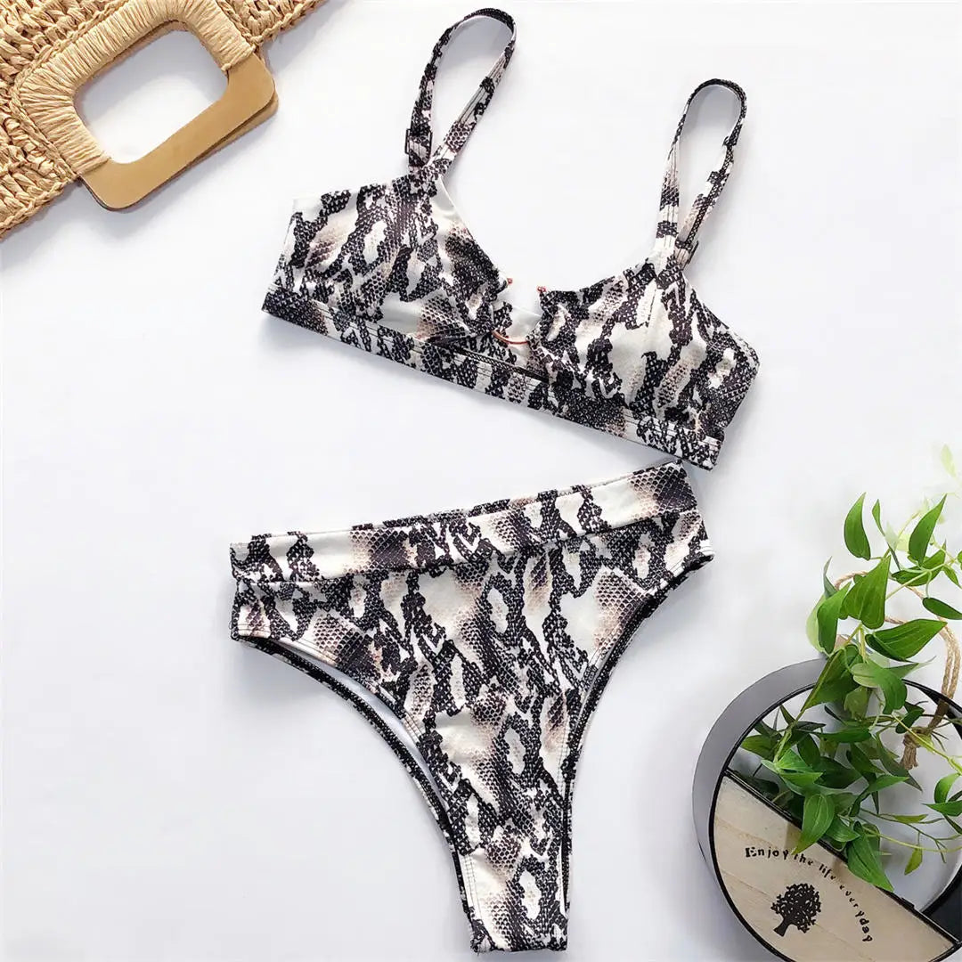 Leopard High Waist Bikini Set — Snake Print Two-Piece Swimsuit