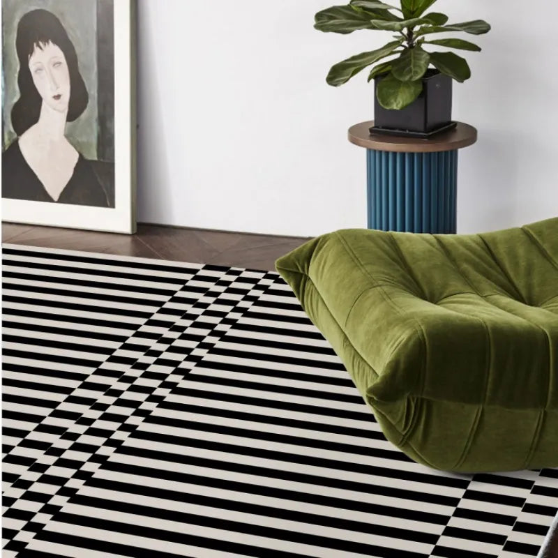 French Retro Checkerboard Plush Rug – Large Area Plaid Carpet for Bedroom & Living Room, 20 Styles & 10 Sizes