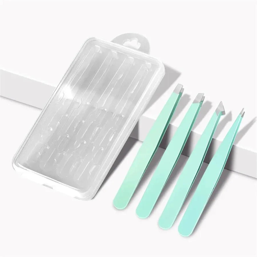4-Piece Stainless Steel Eyebrow Tweezer Set