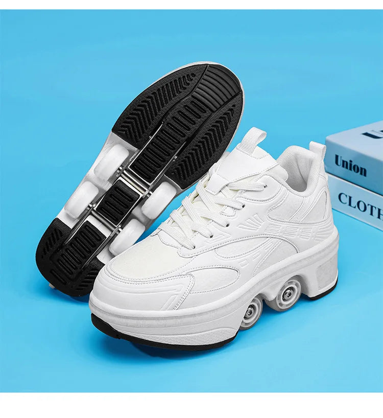 2-in-1 Deform Wheel Roller Skate Shoes – Invisible Removable Pulley, Automatic Walking & Skating Parkour Shoes