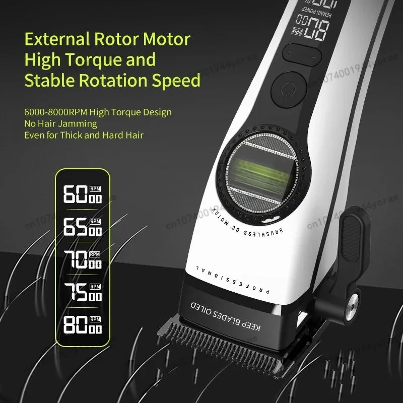 Kemei KM-1593 / KM-1595 Brushless Hair Clipper – DLC Blade, 8000 RPM, 200-Min Runtime, USB-C