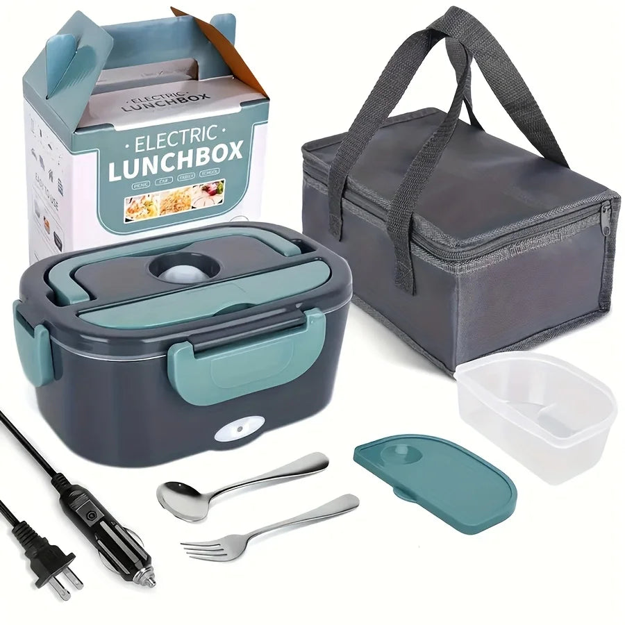 Electric Lunch Box Food Heater — Double Compartment Portable Warmer for Home, Car & Camping (110V-240V / 12V-24V)