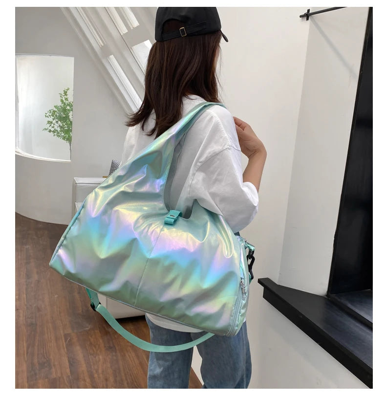Large Capacity Gym Travel Shoulder Tote Bag – Multi-Function Ruched Cotton Handbag for Women