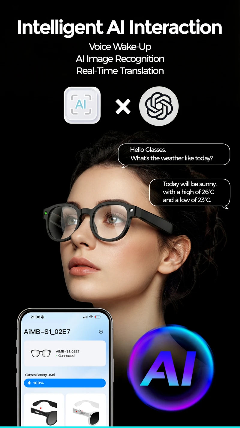Lenovo AI Smart Glasses — 8MP HD Camera, 4K, AI Translation, Bluetooth Calling & Music