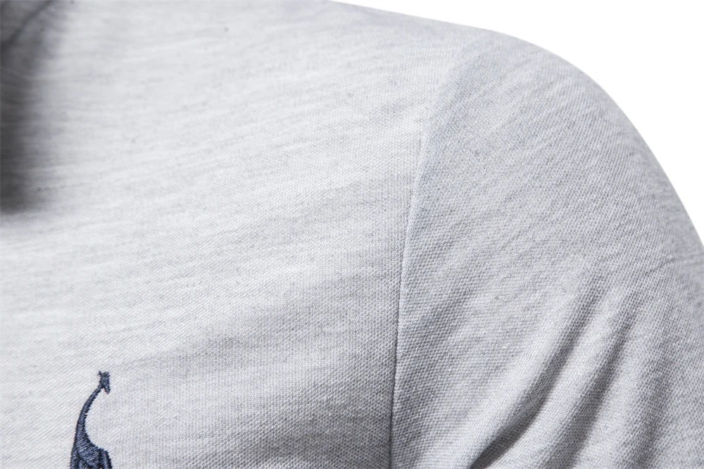Men's Deer Embroidery Long Sleeve Polo Shirt — Luxury Detail Casual Polo