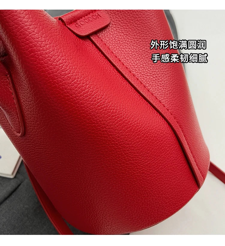 Fashion Simple PU Leather Bucket Shoulder Bag – Luxury Commuter Handbag for Women