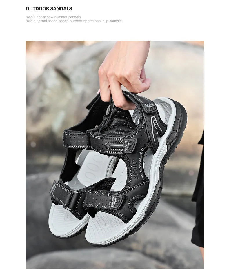Men's Casual Leather Beach Sandals – Lightweight Gladiator Style