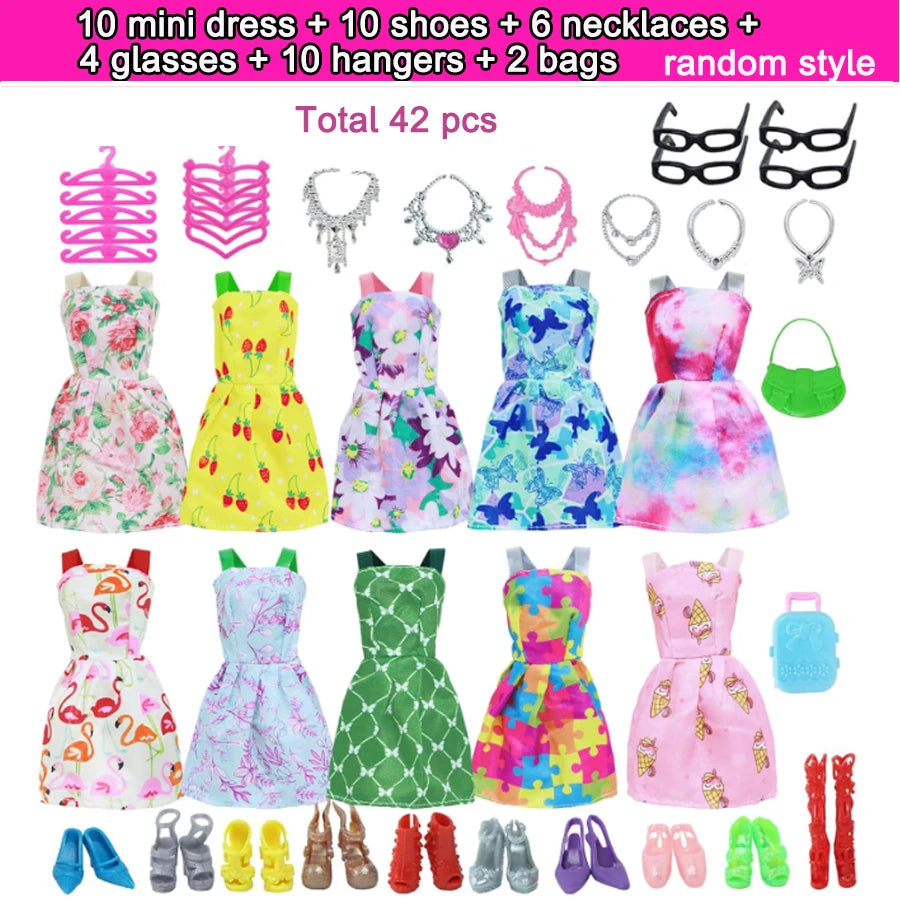 64-Piece Doll Clothes & Accessories Set — Fashion Gowns, Swimsuits, Shoes & More for 11.5" Dolls
