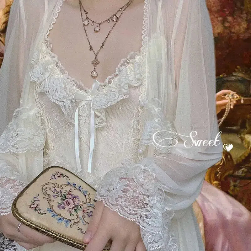 Women's Vintage Court Style Tulle Princess Nightgown | Fairytale Robe Sleepwear