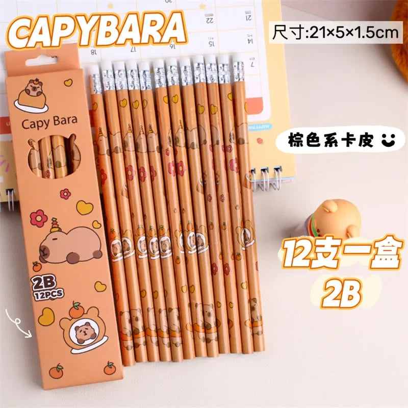 12-Piece Capybara Pencil & Eraser Set