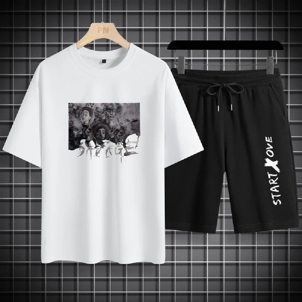 Men's Gradient Print T-Shirt & Shorts Casual Summer Sporty 2-Piece Set