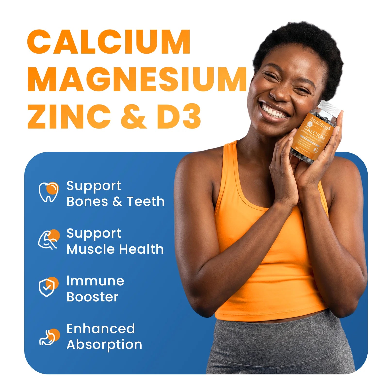 Calcium, Magnesium, Zinc & D3K2 Capsules – Bone, Muscle, Joint & Immune Support, 60 or 120 Capsules