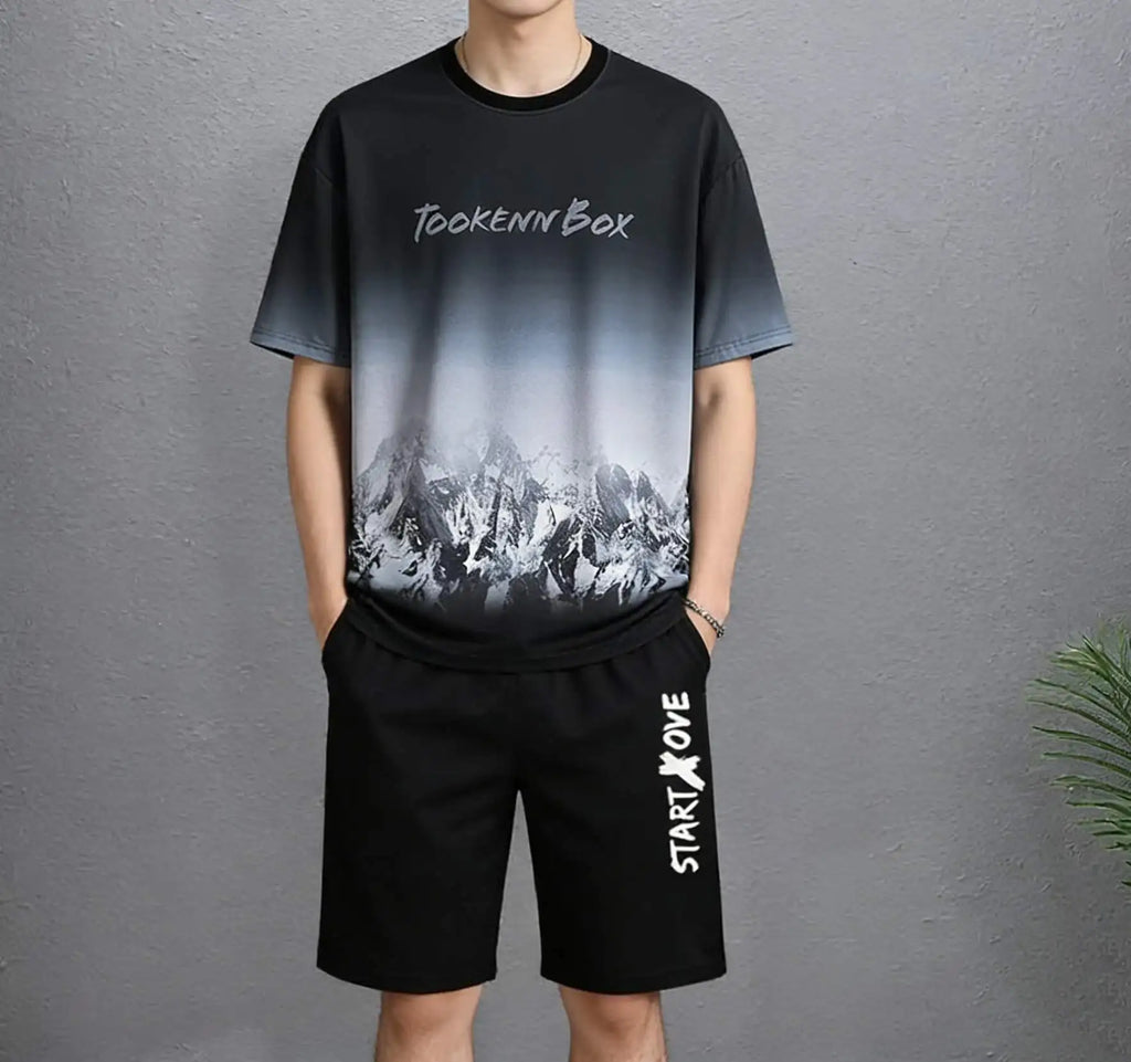 Men's Gradient Print T-Shirt & Shorts Casual Summer Sporty 2-Piece Set
