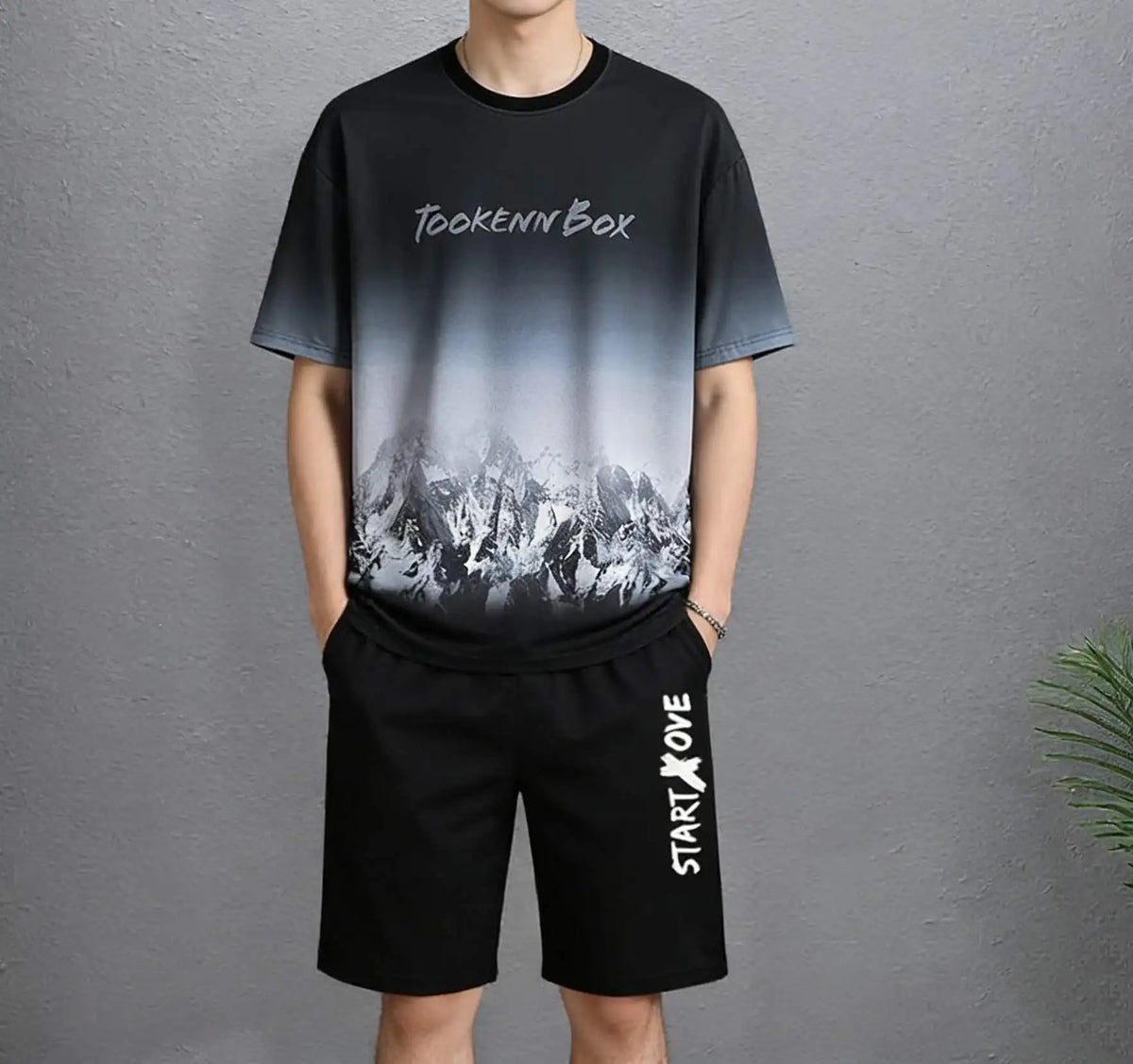 Men's Gradient Print T-Shirt & Shorts Casual Summer Sporty 2-Piece Set