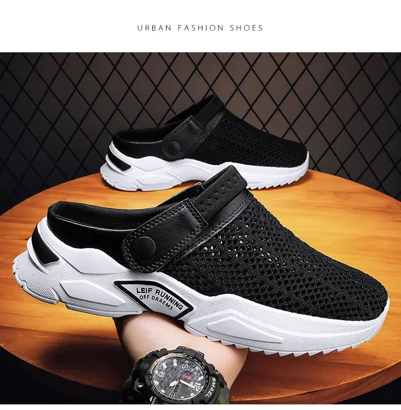 Men's Orthopedic Mesh Sandal Slippers – Hollow Out Breathable Diabetic Walking Shoes with Arch Support