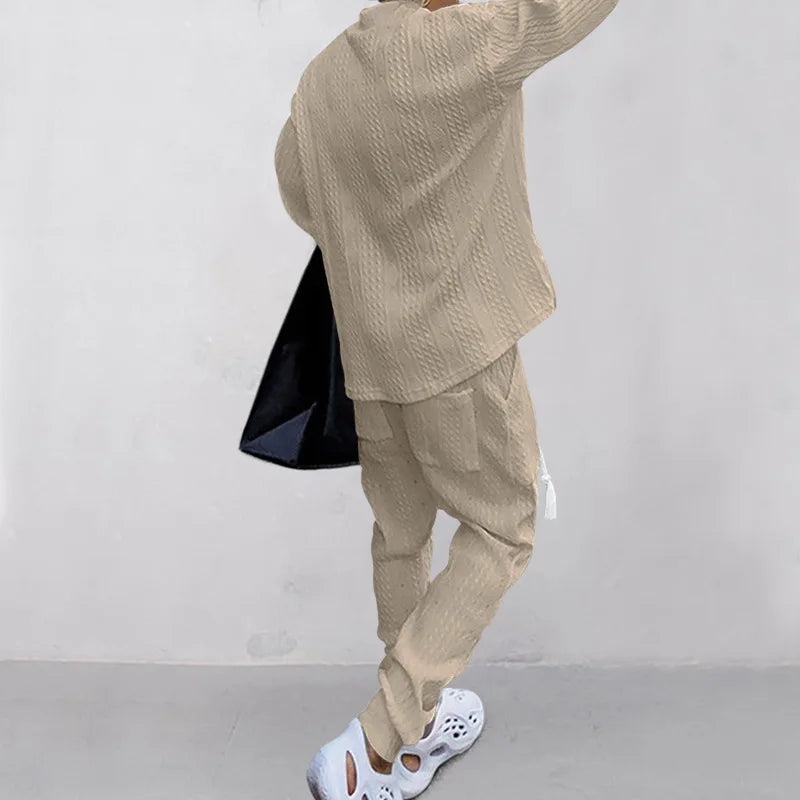 Men's Jacquard Knit Sweater & Casual Trousers Two-Piece Set