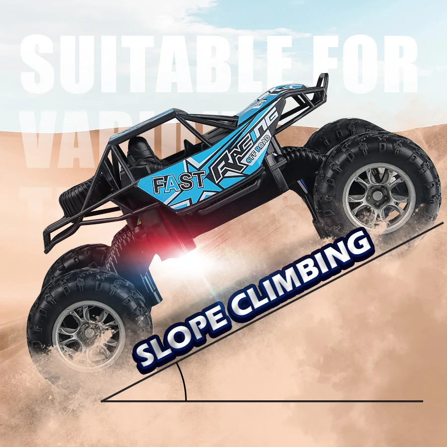 4-Way Remote Control Off-Road Climbing Toy Car with Lights & Anti-Slip Rubber Tires