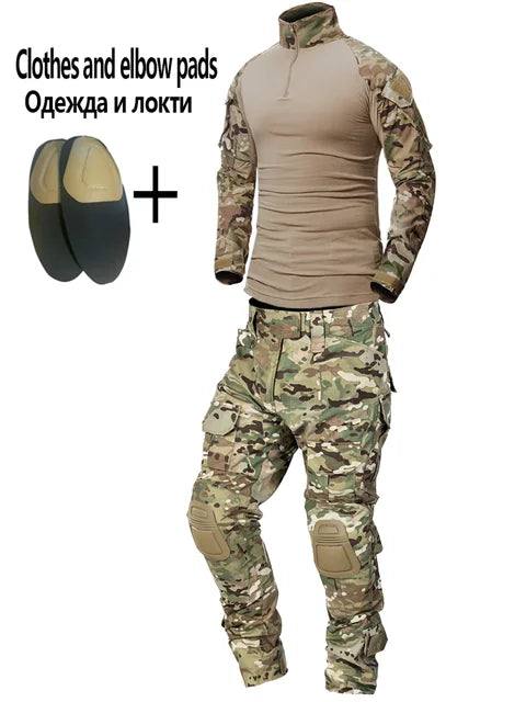Men's Multicam Tactical Uniform Set – Combat Shirt & Cargo Pants for Airsoft & Hunting