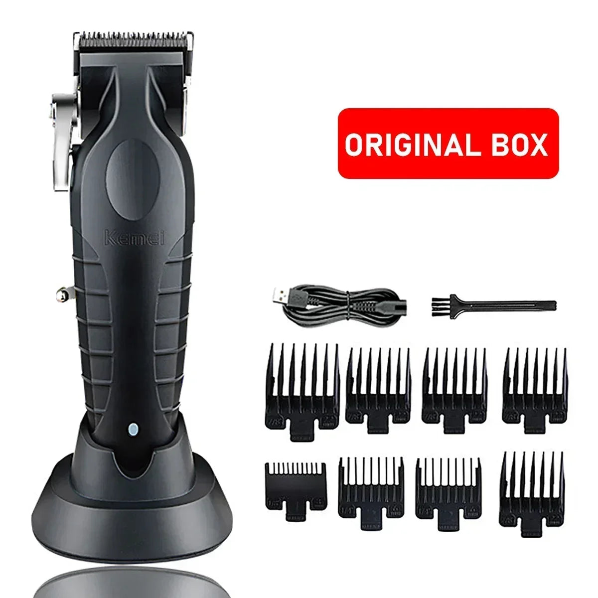 Kemei KM-2296 Professional Hair Clipper – Seat Charger, Stainless Steel Blade, 90-Min Battery, Cordless
