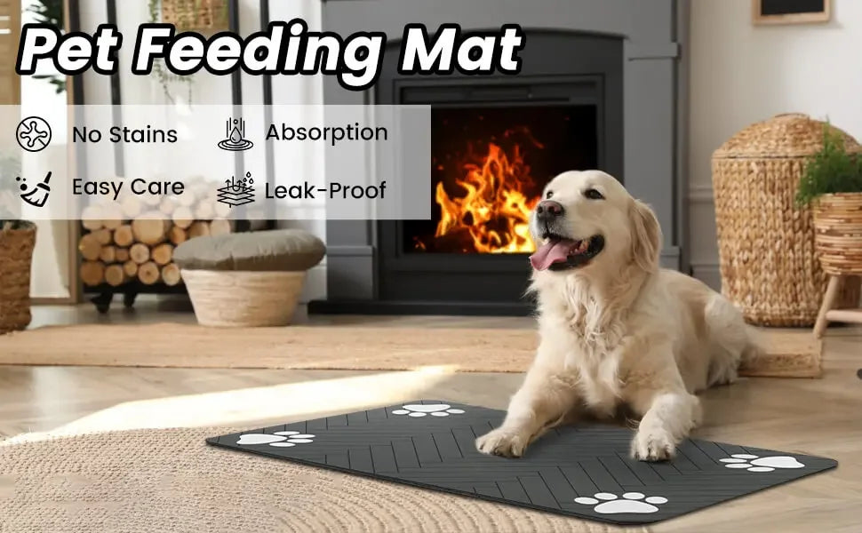 Absorbent Quick-Dry Pet Feeding Mat with Rubber Backing