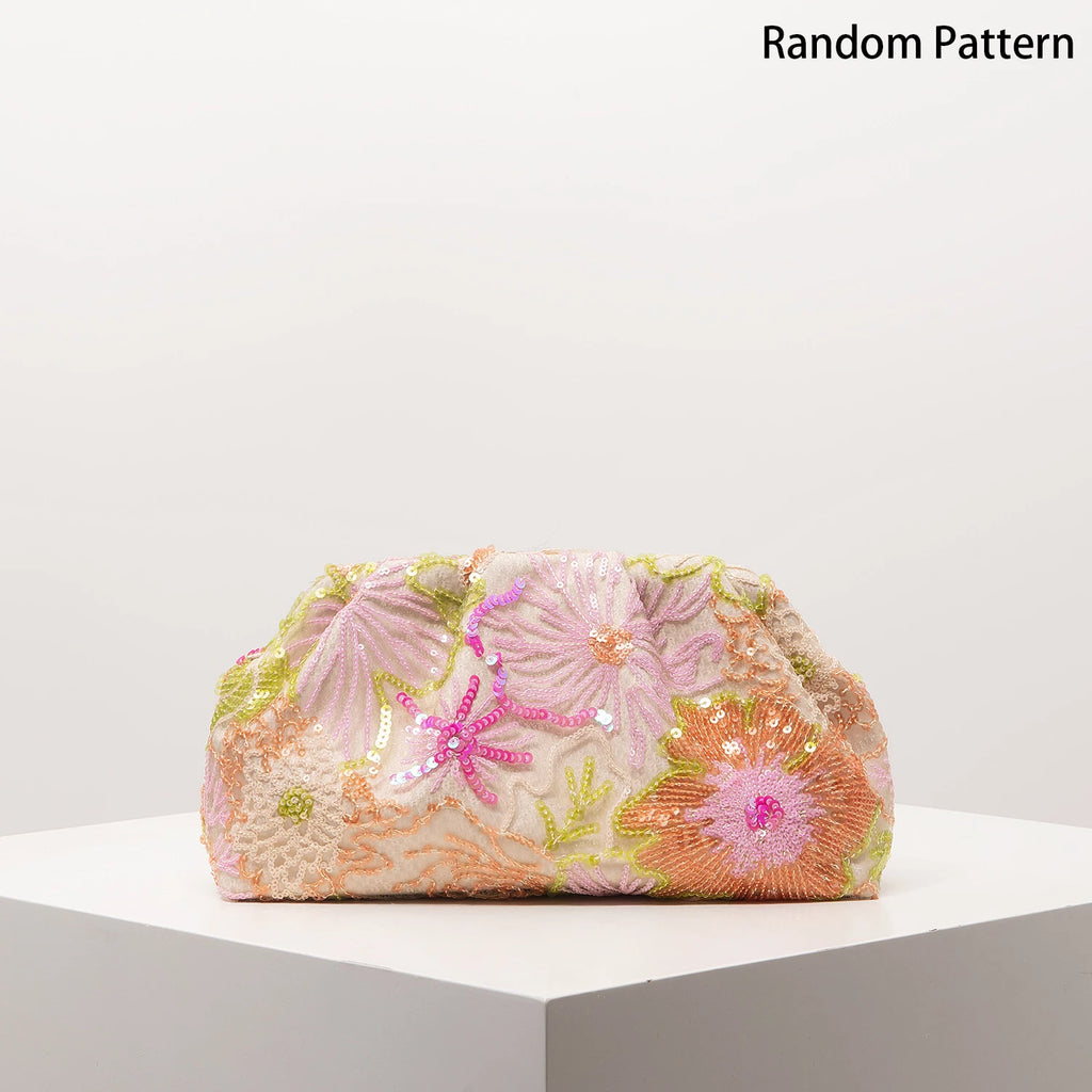 Sequin Floral Embroidery Clutch Bag – Evening Purse for Prom, Wedding & Gala