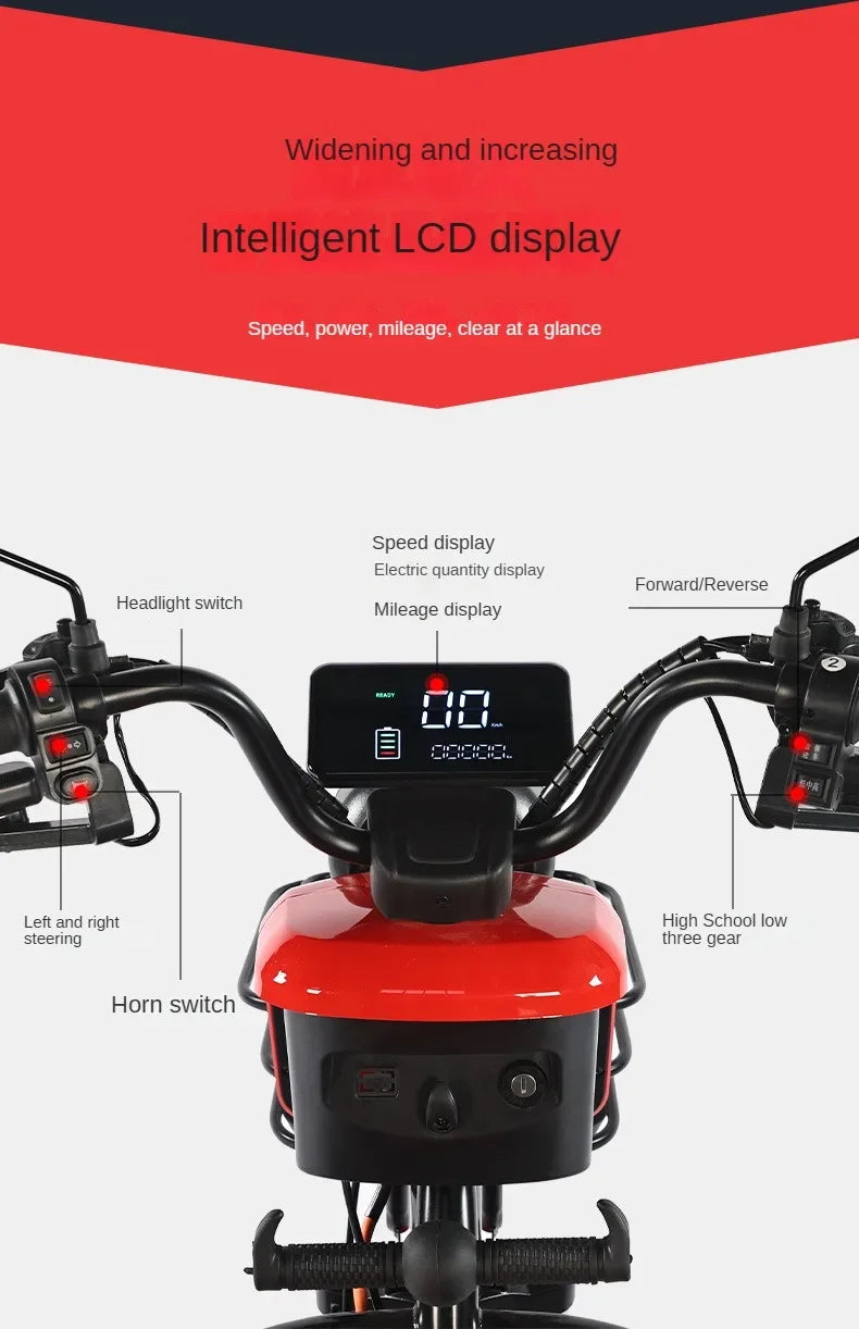 3-Wheel Electric Mobility Scooter for Adults, Long-Range Tricycle