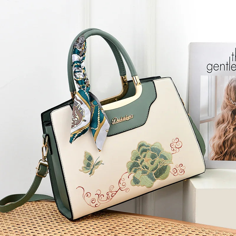 Luxury Embroidered Floral Soft PU Leather Crossbody Shoulder Bag – Casual Designer Handbag for Women